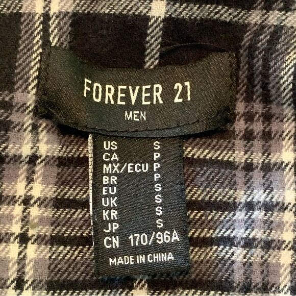 FOREVER 21 SHIRT MEN’S SMALL BLUE BLACK 100% COTTON FLANNEL PLAID COLOR BLOCK. - Picture 7 of 11
